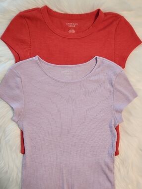 American Eagle Outfitters Ribbed Short Sleeve Tee - Lavender/red (2 Pack) S/M